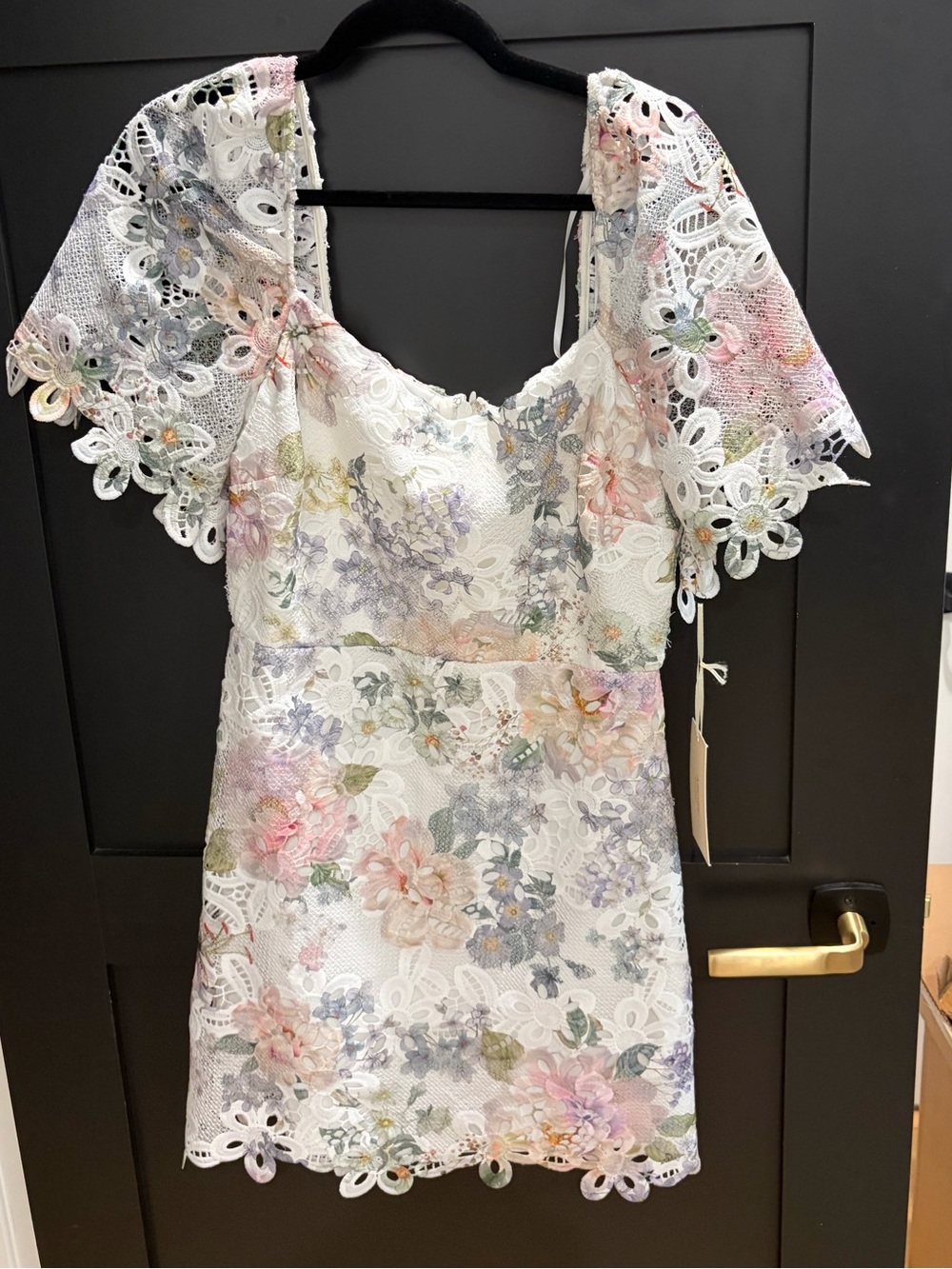 Lace Floral Mini Dress - White with Pastel Floral Print